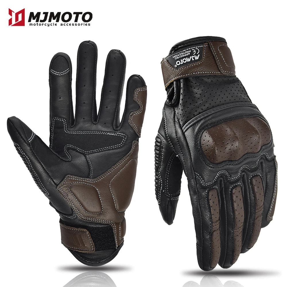 Gants Moto Cuir Rétro Perforé CE
