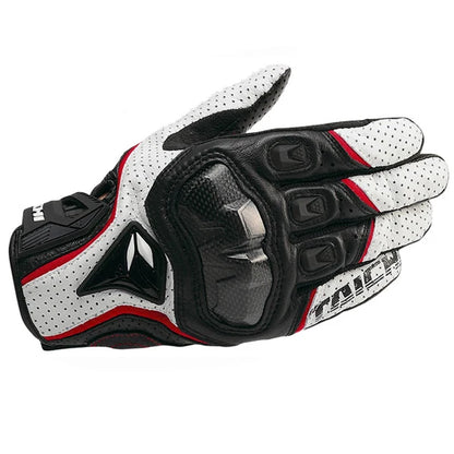Gants Moto Cuir Tactiles Blanc Rouge