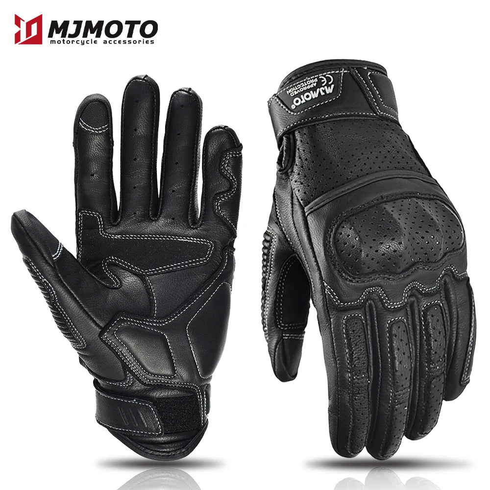 Gants Moto Cuir Perforé Rétro CE