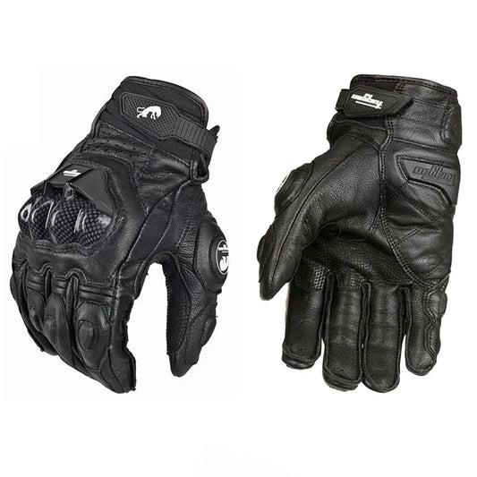 Gants Moto Courts Cuir Protection Carbone