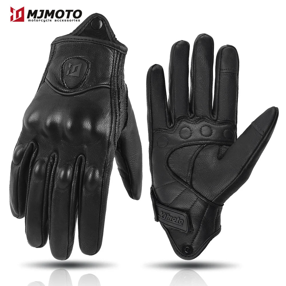 Gants Moto Cuir Rétro Perforé Noir