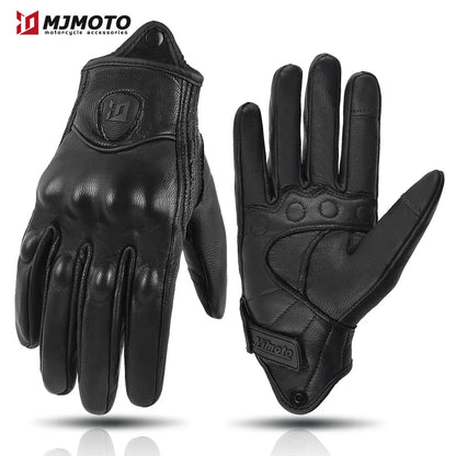 Gants Moto Cuir Rétro Perforé Noir