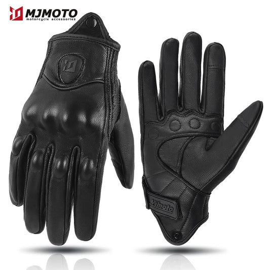 Gants Moto Cuir Rétro Perforé Noir
