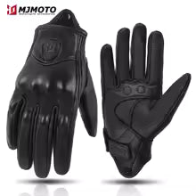 Gants Moto Cuir Rétro Perforé Noir