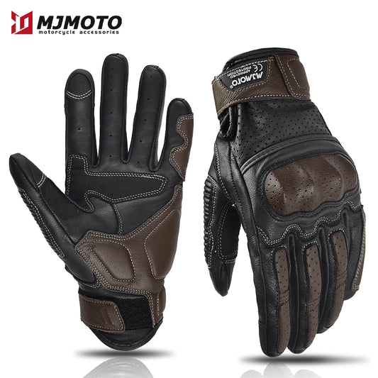Gants Moto Cuir Rétro Perforé CE
