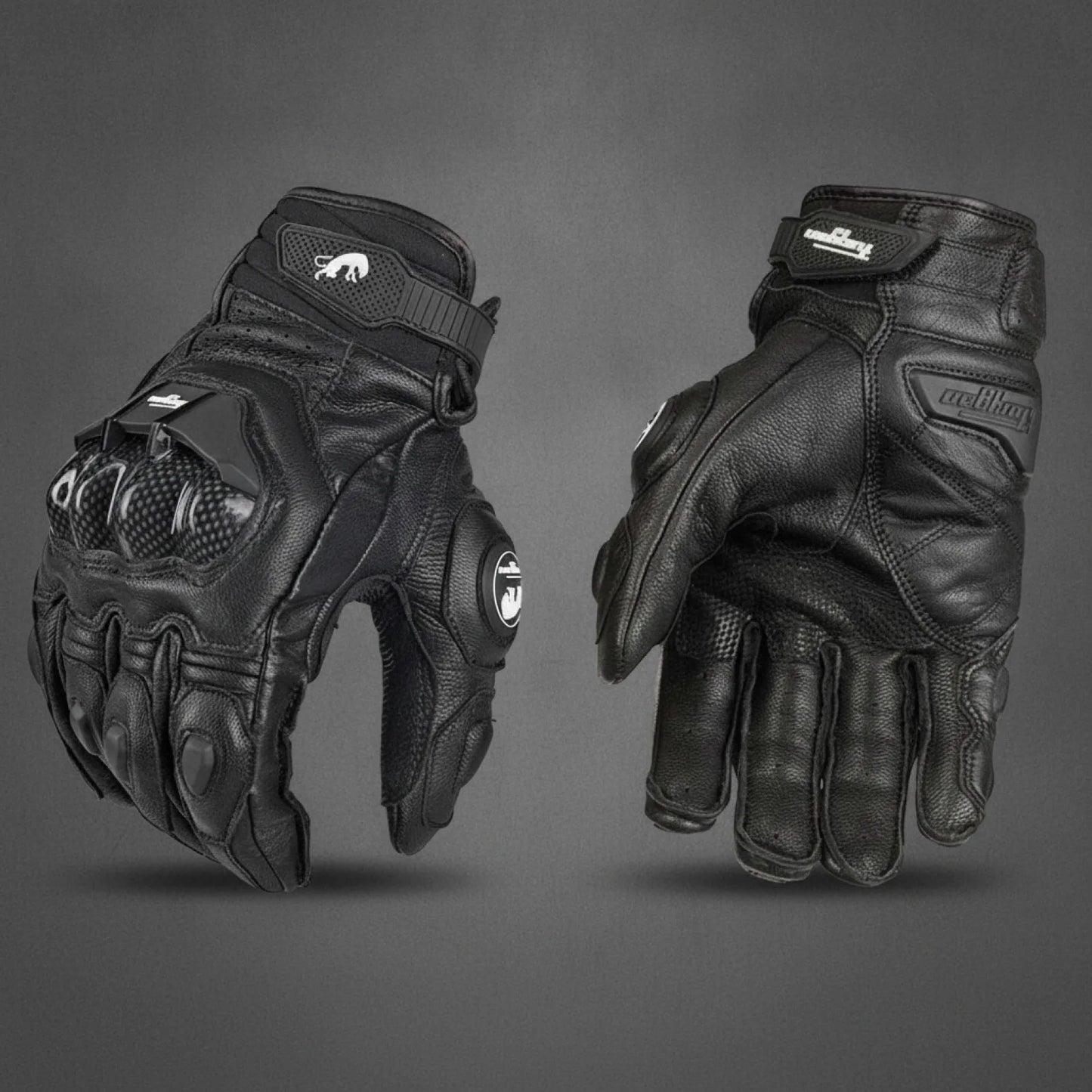 Gants Moto Courts Cuir Protection Carbone