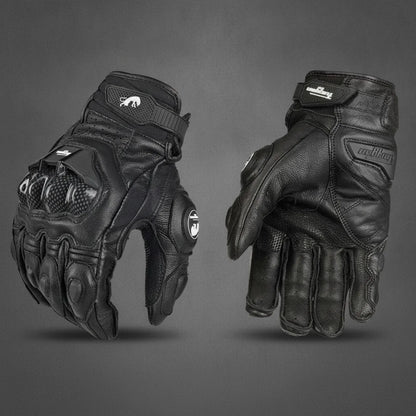 Gants Moto Courts Cuir Protection Carbone