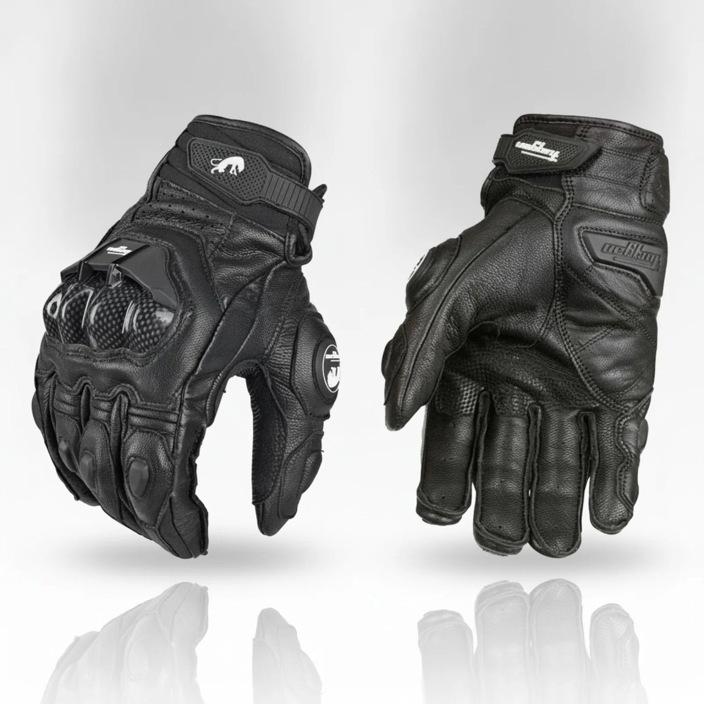 Gants Moto Courts Cuir Protection Carbone